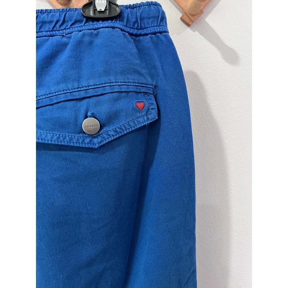 Sundry Blue Cargo Jogger Pants Rainbow Drawstring Size 2 Womens